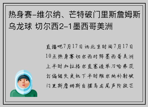 热身赛-维尔纳、芒特破门里斯詹姆斯乌龙球 切尔西2-1墨西哥美洲